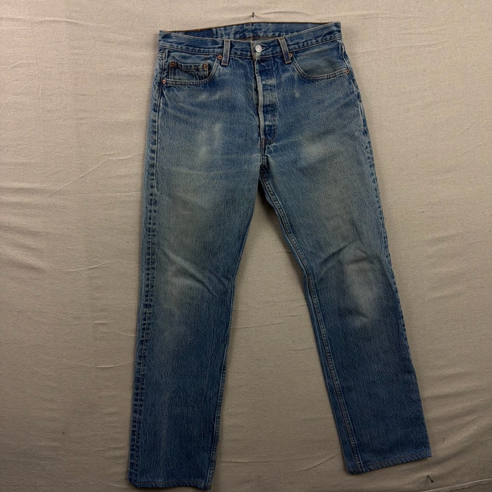 1995 Levi's 501 Straight Leg Jeans Mens 33x34 Blue Made in USA Button Fly Denim